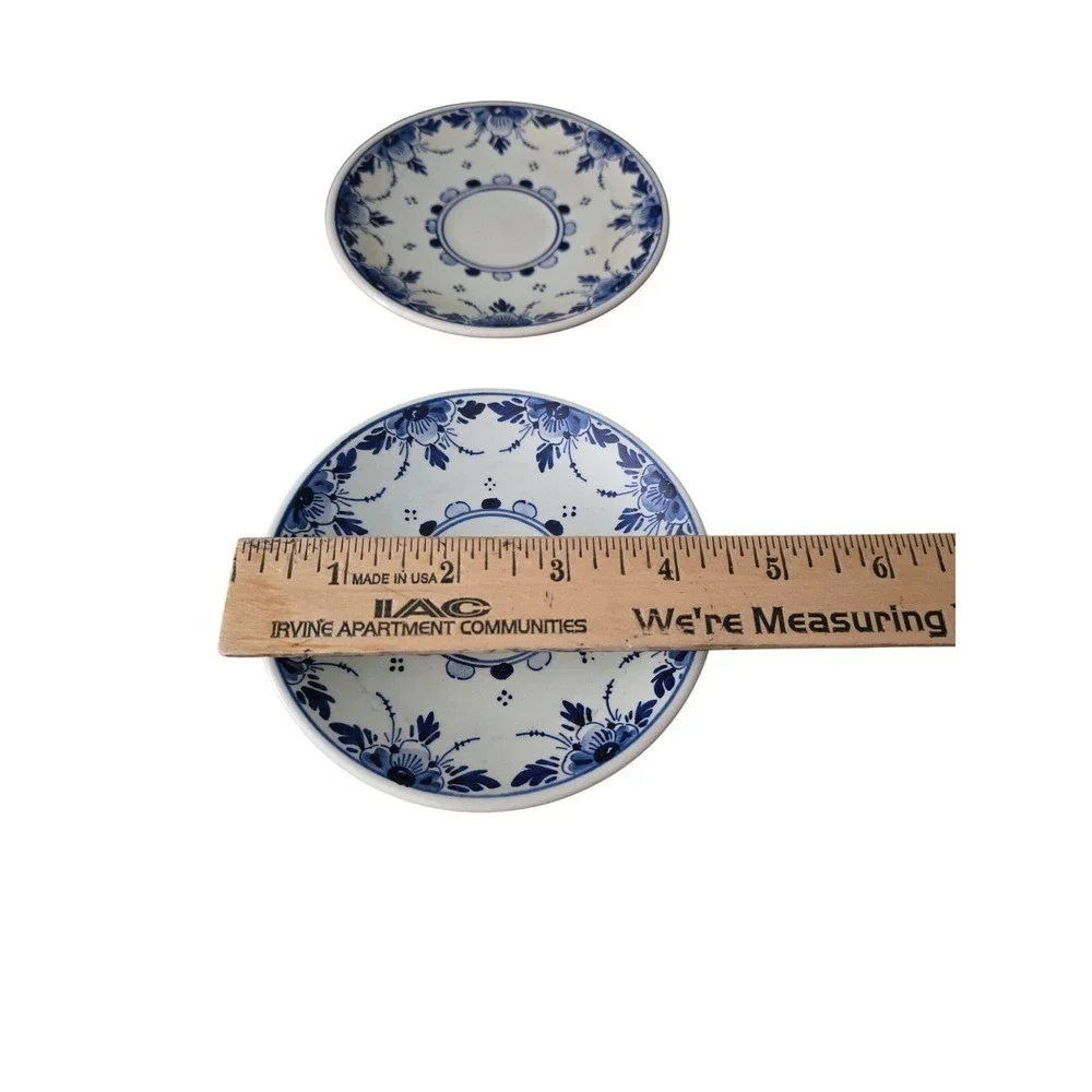Regina Delft Blue Hand Painted Saucers Set‎ of 2 Made in Holland Vintage Floral